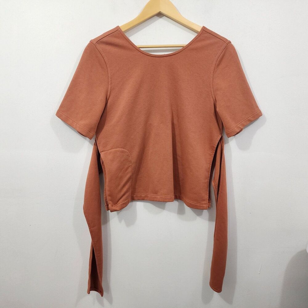 Nike Studio Dri-FIT Yoga Wrap Top Dusty Peach Short Sleeve Womens M AR6367-252